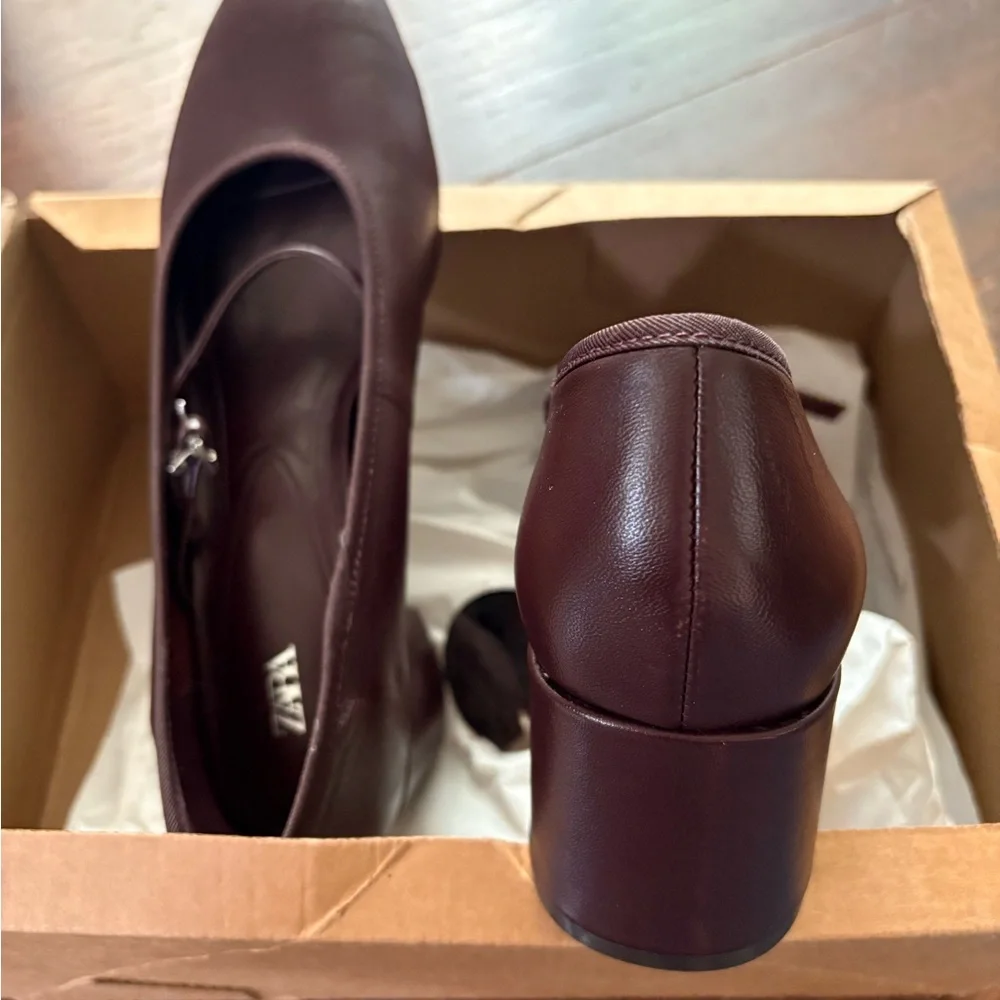 Zara Burgundy Leather Strappy Pumps - Picture 3 of 4